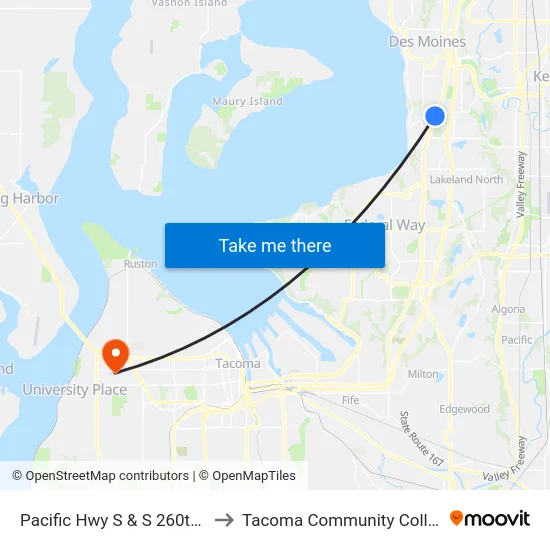 Pacific Hwy S & S 260th St to Tacoma Community College map