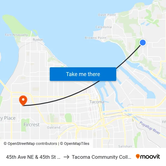 45th Ave NE & 45th St NE to Tacoma Community College map