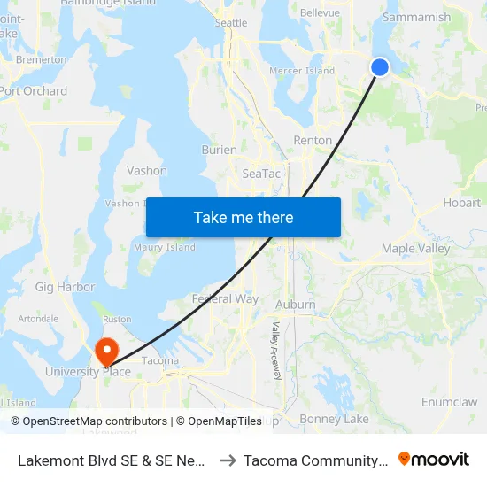 Lakemont Blvd SE & SE Newport Way to Tacoma Community College map