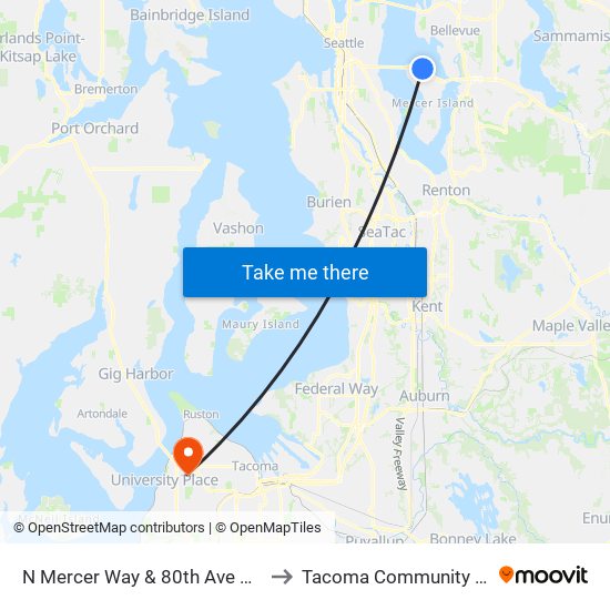 N Mercer Way & 80th Ave SE - Bay 2 to Tacoma Community College map