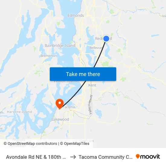 Avondale Rd NE & 180th Ave NE to Tacoma Community College map