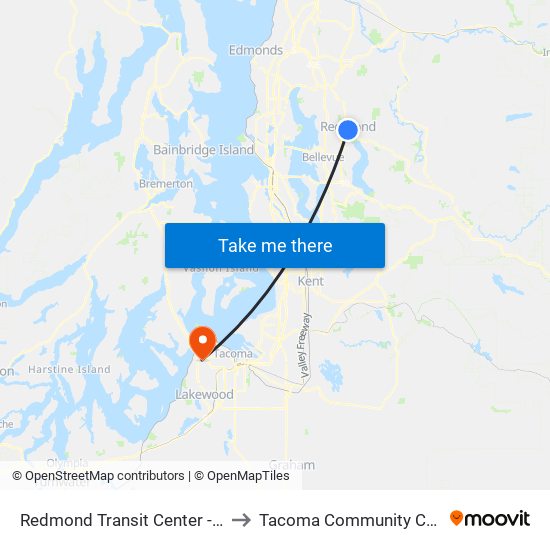 Redmond Transit Center - Bay 5 to Tacoma Community College map