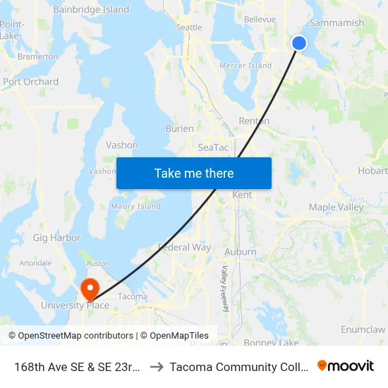 168th Ave SE & SE 23rd Pl to Tacoma Community College map