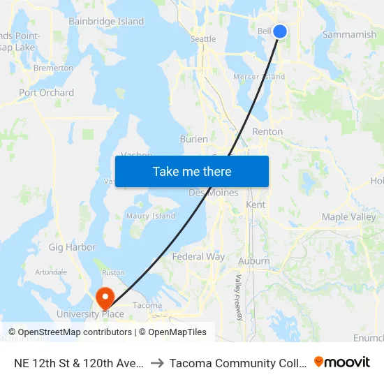 NE 12th St & 120th Ave NE to Tacoma Community College map