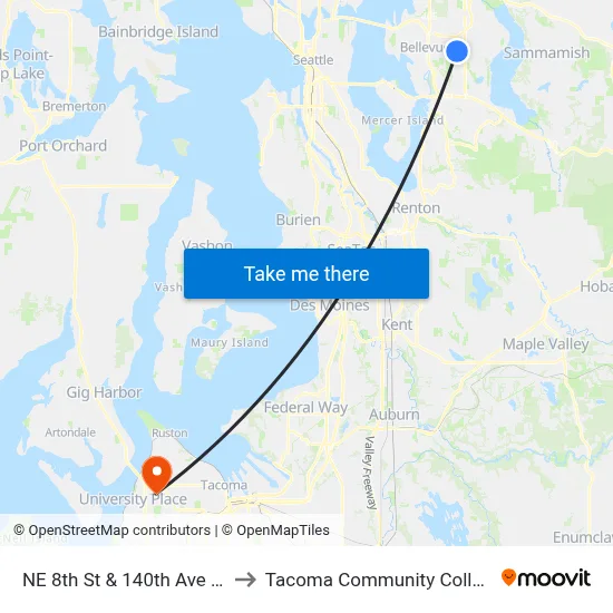 NE 8th St & 140th Ave NE to Tacoma Community College map
