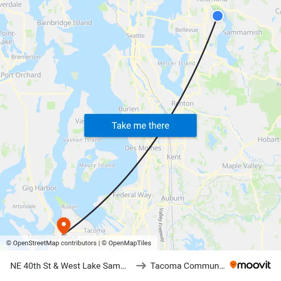 NE 40th St & West Lake Sammamish Pkwy SE to Tacoma Community College map