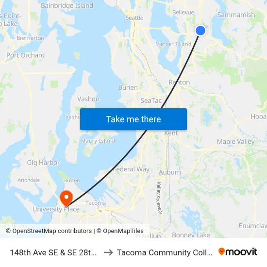 148th Ave SE & SE 28th St to Tacoma Community College map
