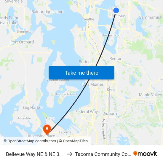 Bellevue Way NE & NE 30th Pl to Tacoma Community College map