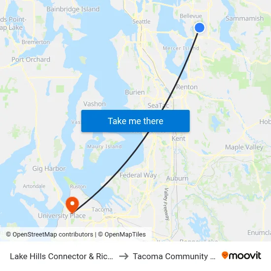 Lake Hills Connector & Richards Rd to Tacoma Community College map