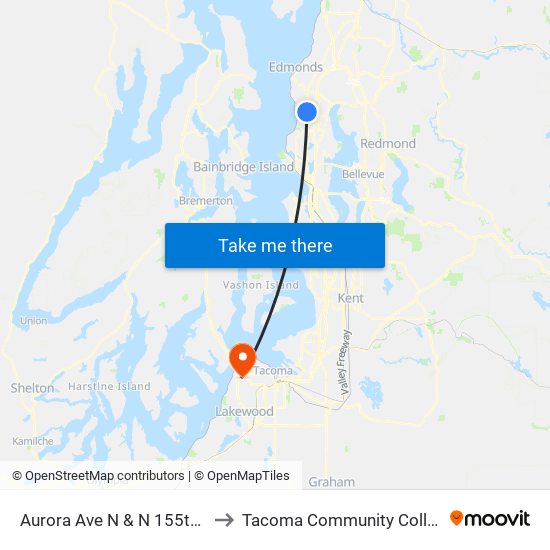 Aurora Ave N & N 155th St to Tacoma Community College map