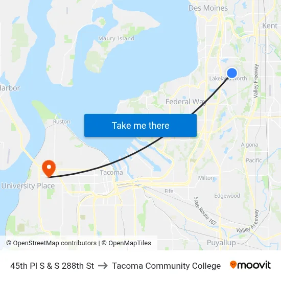 45th Pl S & S 288th St to Tacoma Community College map