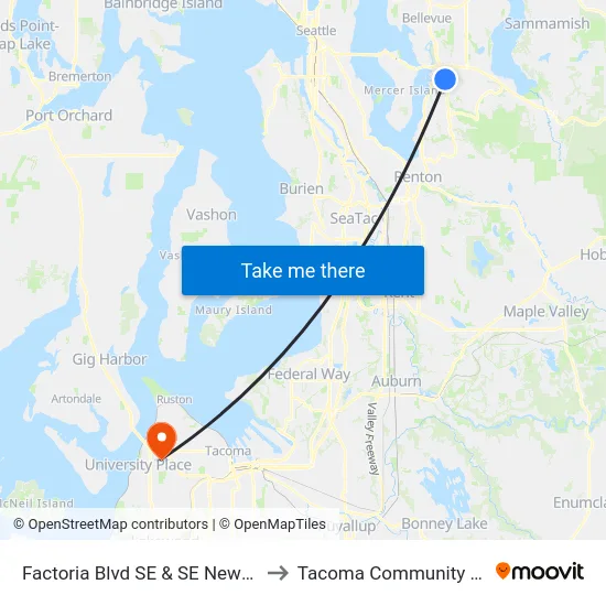 Factoria Blvd SE & SE Newport Way to Tacoma Community College map