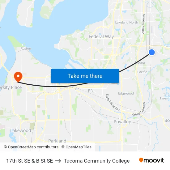 17th St SE & B St SE to Tacoma Community College map