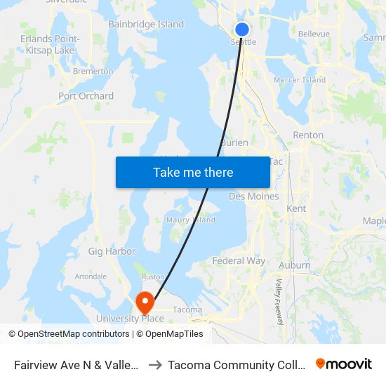 Fairview Ave N & Valley St to Tacoma Community College map