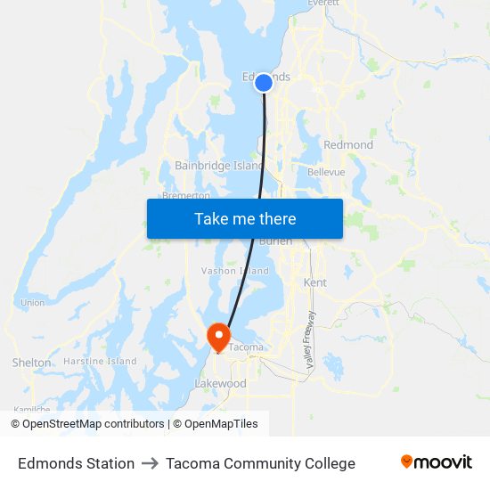 Edmonds Station to Tacoma Community College map