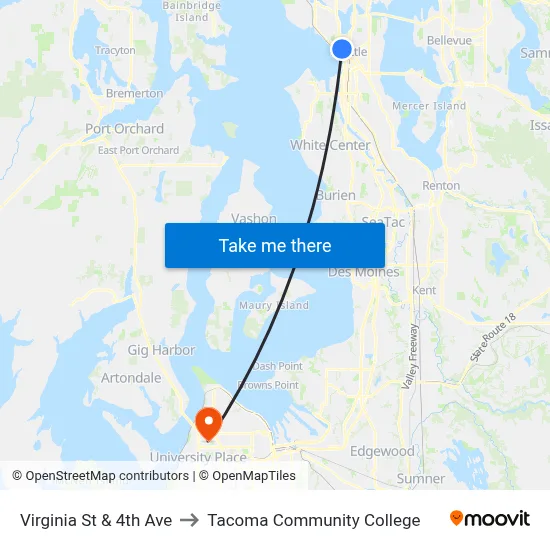 Virginia St & 4th Ave to Tacoma Community College map