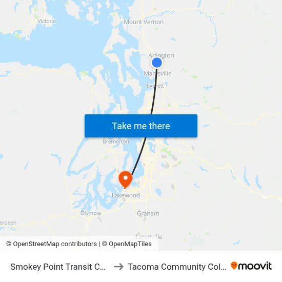 Smokey Point Transit Center to Tacoma Community College map