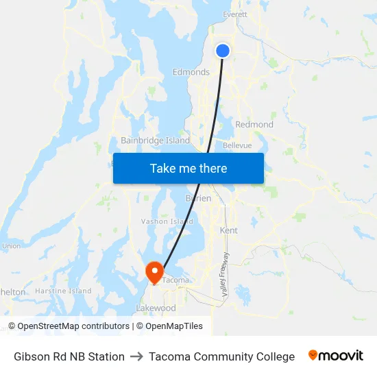 Gibson Rd NB Station to Tacoma Community College map