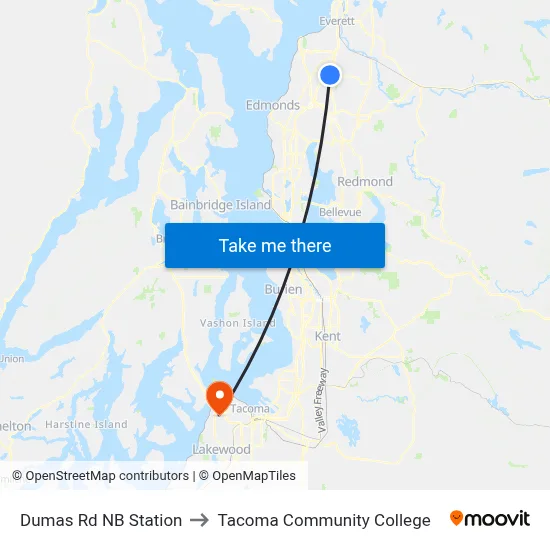 Dumas Rd NB Station to Tacoma Community College map