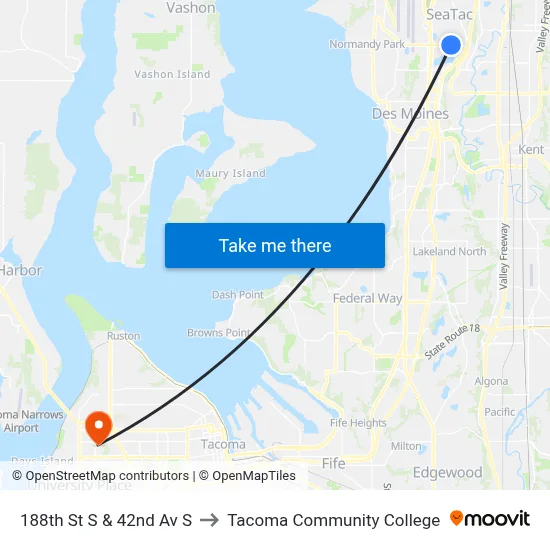 188th St S & 42nd Av S to Tacoma Community College map