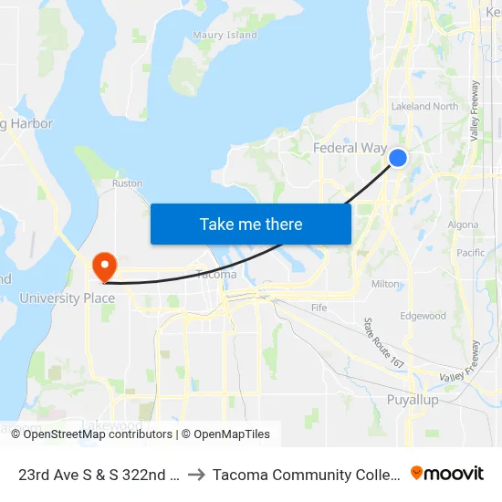 23rd Ave S & S 322nd St to Tacoma Community College map