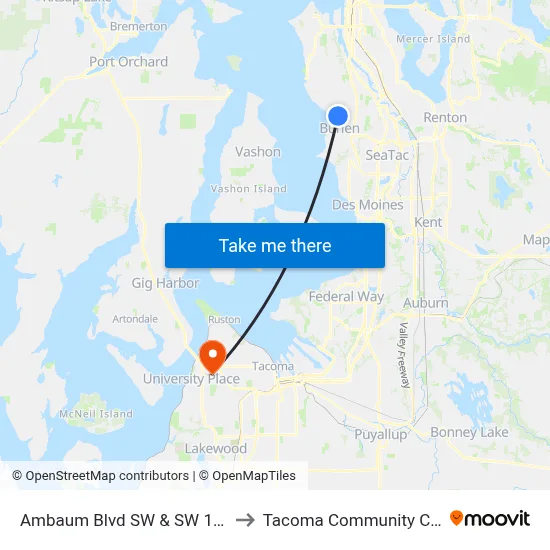 Ambaum Blvd SW & SW 128th St to Tacoma Community College map
