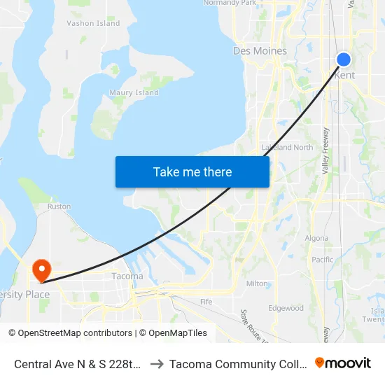 Central Ave N & S 228th St to Tacoma Community College map