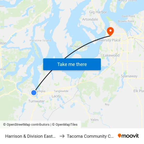 Harrison & Division Eastbound to Tacoma Community College map