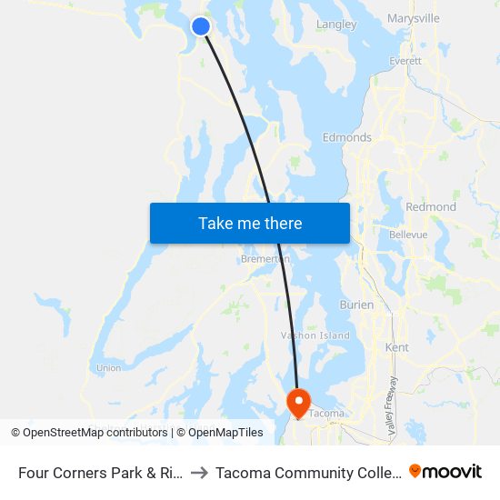 Four Corners Park & Ride to Tacoma Community College map