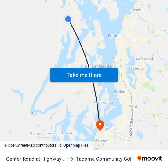 Center Road at Highway 104 to Tacoma Community College map