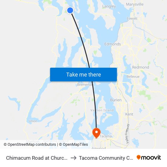Chimacum Road at Church Lane to Tacoma Community College map