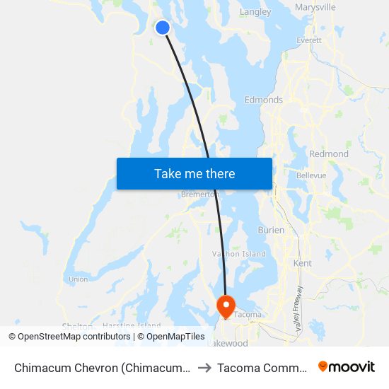 Chimacum Chevron (Chimacum Road at Highway 19) to Tacoma Community College map