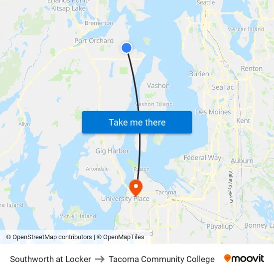 Southworth at Locker to Tacoma Community College map