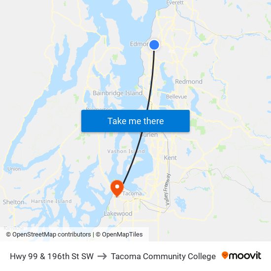 Hwy 99 & 196th St SW to Tacoma Community College map