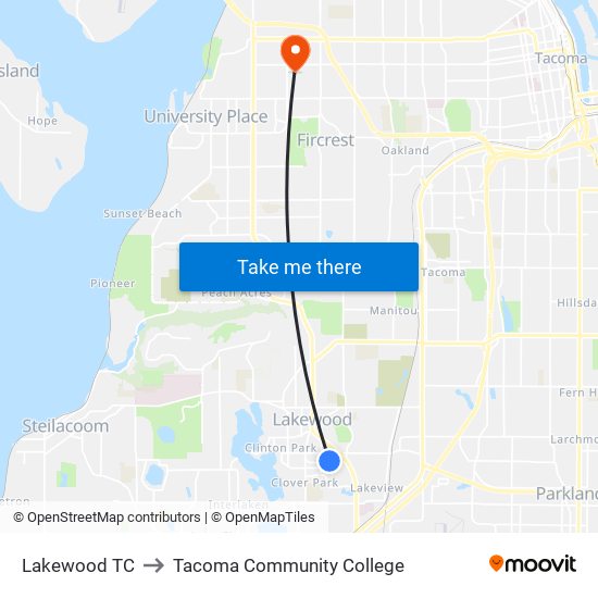 Lakewood TC to Tacoma Community College map