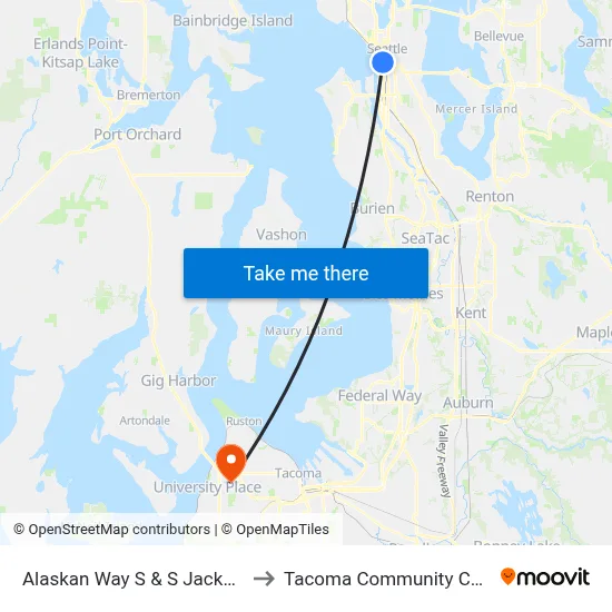 Alaskan Way S & S Jackson St to Tacoma Community College map