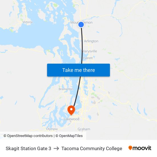 Skagit Station Gate 3 to Tacoma Community College map