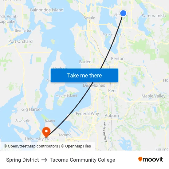 Spring District to Tacoma Community College map