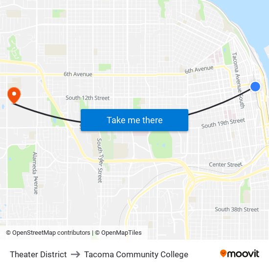 Theater District to Tacoma Community College map