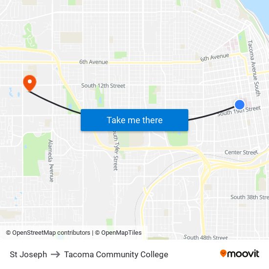 St Joseph to Tacoma Community College map