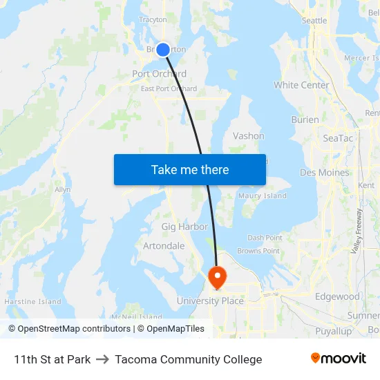 11th St at Park to Tacoma Community College map