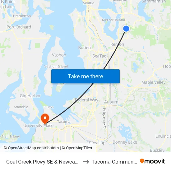 Coal Creek Pkwy SE & Newcastle Golf Club Rd to Tacoma Community College map