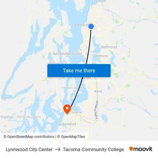 Lynnwood City Center to Tacoma Community College map