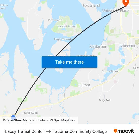 Lacey Transit Center to Tacoma Community College map