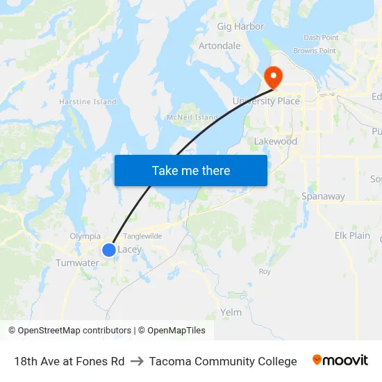 18th Ave at Fones Rd to Tacoma Community College map