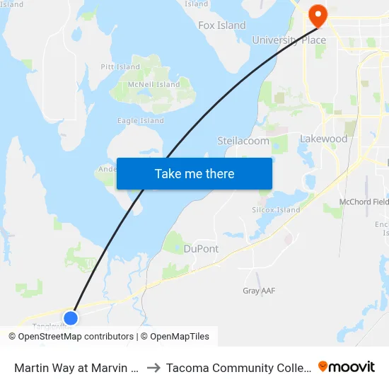 Martin Way at Marvin Rd to Tacoma Community College map