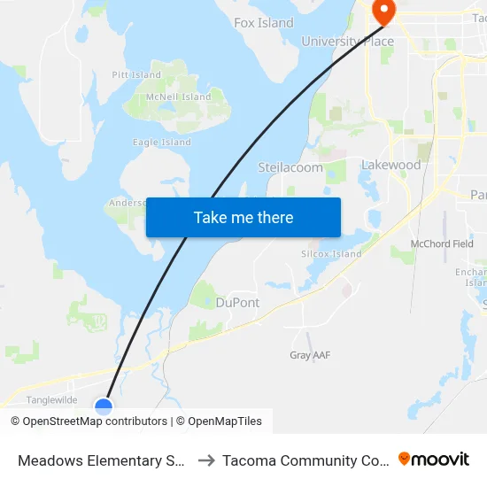 Meadows Elementary School to Tacoma Community College map