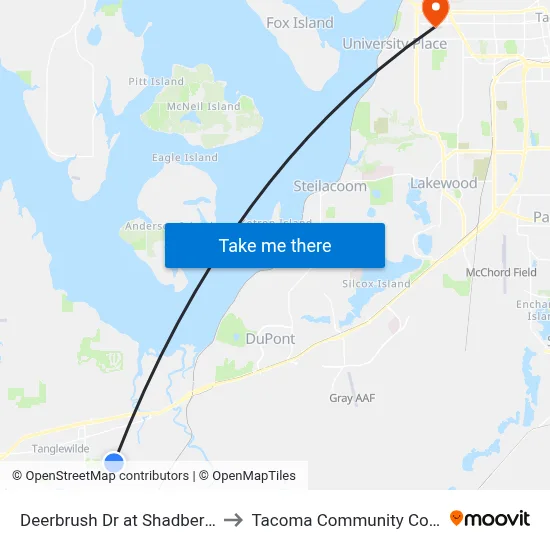 Deerbrush Dr at Shadberry Dr to Tacoma Community College map
