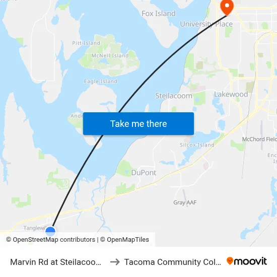 Marvin Rd at Steilacoom Rd to Tacoma Community College map