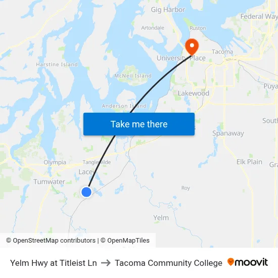 Yelm Hwy at Titleist Ln to Tacoma Community College map